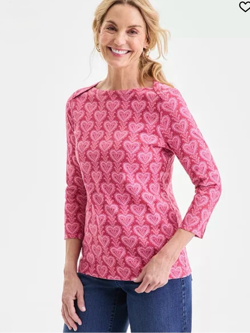 Style & Co. Pink Heart-Pattern Long Sleeve Top